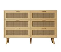 aparador efecto madera y ratan con 6 cajones l120h765d40 cm