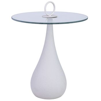 Mesa auxiliar de metal y cristal 40x40x42.5/51h cm blanco