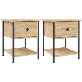 Mesita Noche 2 Uds Madera Ingeniería Roble Sonoma 34x35,5x45 Cm Vidaxl