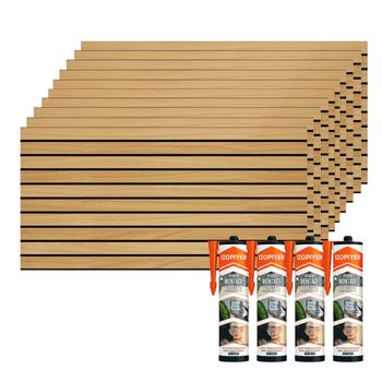 Set de 10 paneles madera nórdica 103x50x2,5cm + 4 botes adhesivo