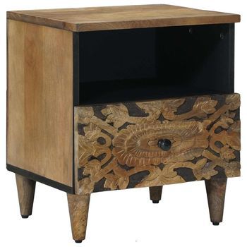 Mueble Cama - Mesita De Noche - Madera De Mango Maciza - Marrón (40x33x46cm)