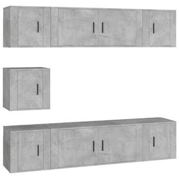 Set De Muebles De Tv 7 Pzas Madera Contrachapada Gris Hormigón Vidaxl
