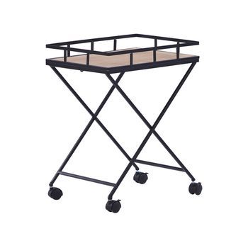 Carrito De Cocina De Metal Negro Tablero De Madera Clara 56 Cm Ruedas Industrial Moderno Rústico Leoti