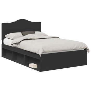 Estructura De Cama Negro 135 X 190 Cm Madera De Pino Macizo Vidaxl