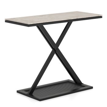 Costway Mesa Consola con Encimera de Mármol Artificial Marco Metálico Almohadillas Ajustables 100 x 40 x 77,5 cm Blanco y Negro