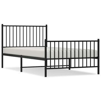 Cama Individual | Cama Para Adultos | Estructura Cama Sin Colchón Con Estribo Metal Negro 100x200 Cm
