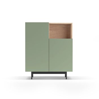 Aparador 1 hueco de melamina roble y verde patas grafito 110x90x34 cm