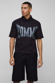 Camisa Oversize Recta Homme Con Cuello, Gris
