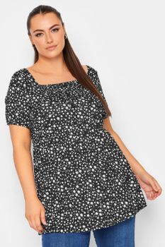 Limited Collection Top Negro De Flores Con Escote Cuadrado, Mujer Curvy Y Tallas Grandes, Yours