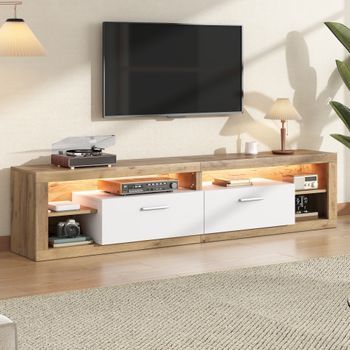Mueble De Tv - Salón - Tablero De Partículas - Madera Natural Y Blanco (180x35.5x50cm)