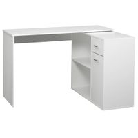 homcom escritorio de esquina giratorio 180 escritorio de ordenador estanteria cajon armario zona de trabajo 117x82x74cm blanco   aosom espana