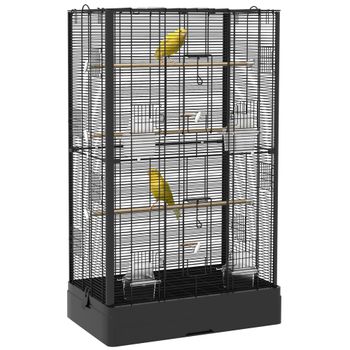 Jaula para pájaros PawHut con puertas y perchas para canarios y loros - 61x36,5x98 cm - Negra