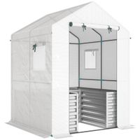 outsunny invernadero para tomates invernadero de film con bancal integrado puerta enrollable ventana techo inclinado 141 x 141 x 190 cm blanco   aosom espana