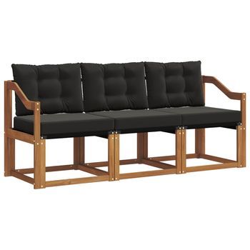 Conjunto De Sofás De Exterior Con Cojín 3 Piezas | Mueble De Jardín Natural Y Negro