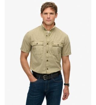 Superdry para hombre. M4010946A Camisa Military beige (S), Casual, Algodón, Manga corta