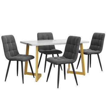 Conjunto De Mesa De 117 Cm Con Patas Doradas Y 4 Sillas Gris Oscuro