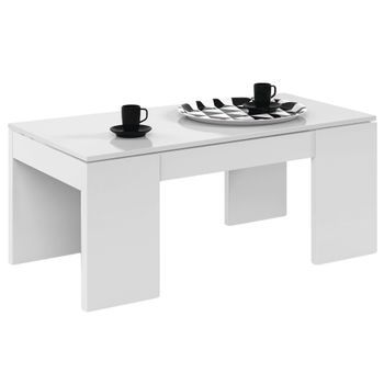 Mesa De Centro Elevable Blanco Brillo 100x50x43 Cm