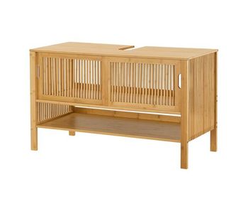 Mueble para debajo del lavabo hvaler con puertas corredoras y 1 estante bambú 60 x 100 x 45 cm - natural [en.casa]