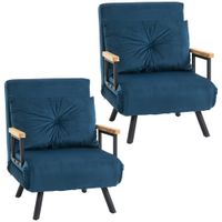 homcom pack de 2 sofas cama de 1 con respaldo ajustable de 5 niveles y almohadas acolchadas 63x73x81 cm azul   aosom espana