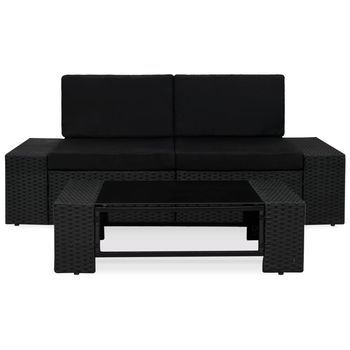 Conjunto De Muebles De Jardín 3 Uds | Mesa Y Sillas Ratán Sintético Negro