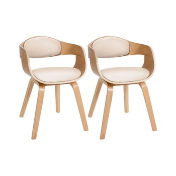 Set de 2 sillas con asiento en Simil cuero Natural/crema
