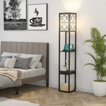 Lámpara De Pie Con Baldas Y Cajón Para Salón Dormitorio Blanca 5 Cm