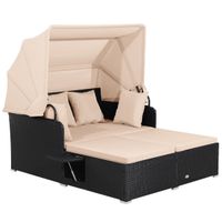 costway cama doble de dia de ratan para patio tumbona con cojines 2 paneles laterales plegables para jardin patio porche