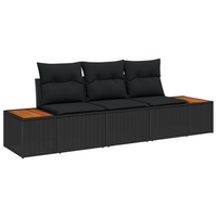 juego de sofa de jardin de 3 uds con cojines de poliratan negro y acacia cfw302747