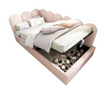 Cama individual de terciopelo 90x200cm con almacenaje,rosa