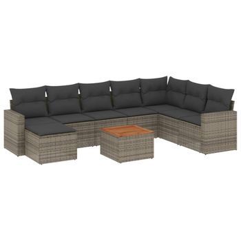 Set De Muebles De Jardín 9 Piezas Y Cojines Ratán Sintético Gris