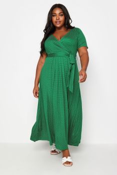 Yours Vestido Largo Verde De Pequeños Lunares, Mujer Curvy Y Tallas Grandes, Yours