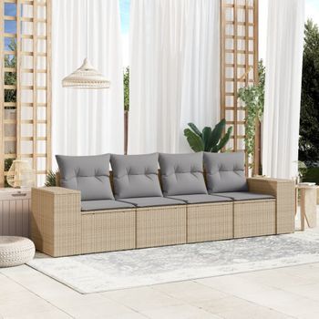 Conjunto De Sofás Jardín Con Cojines 4 Uds | Mueble Jardin Mesa Y Sillas Ratán Sintético Beige Cfw244397