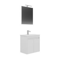 conjunto de mueble lova de bano con lavabo y espejo blanco