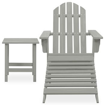 Silla Con Otomana Y Mesa Jardín | Silla De Exterior | Sillón Adirondack Macizo Abeto Gris