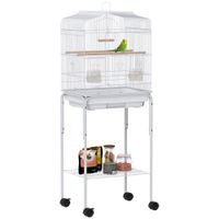 pawhut jaula para pajaros con ruedas estante puertas 2 comederos 2 perchas columpio bandeja extraible 465x36x124 cm blanco