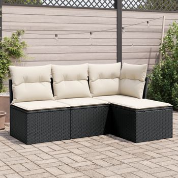 Conjunto De Sofás Jardín 4 Uds | Mueble Jardin Mesa Y Sillas Con Cojines Ratán Sintético Negro Cfw527172