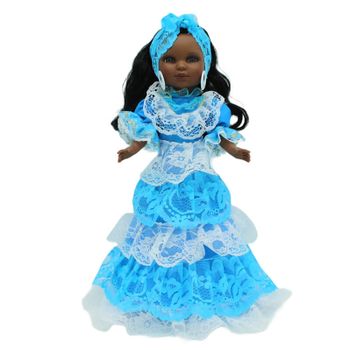 Muñeca Santera Simona Folk Artesanía original 40 cm. mulata vestido religioso Yemayá. Fabricada en España.