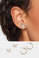 juego 2 pares de pendientes dorados aros y mariposas
