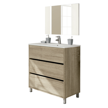 Mueble De Lavabo Con Lavabo Cerámico Y Espejo Integrado