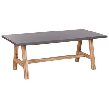 Mesa De Jardín Moderna De Cemento 200 X 100 Cm Base De Madera De Acacia Estilo Industrial Gris Madera Clara Tonnare