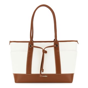 bolso de compras efecto lona con ribete efecto piel en contraste leather/natural