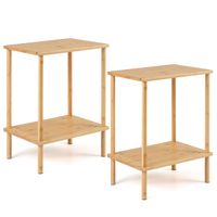 costway juego de 2 mesas auxiliares de bambu 2 niveles con estantes almacenamiento rectangular para te y sofa de esquina sala estar recepcion