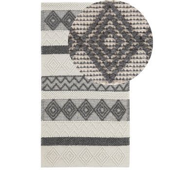Alfombra De Lana Beige Claro Gris Oscuro 80 X 150 Cm Hecho A Mano Davutlar