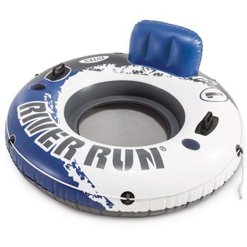 INTEX - Rueda hinchable river run 135 cm diámetro azul, peso máximo soportado 100 kg, capacidad 1 persona, 2 asas resistentes, cuerda de agarre, parche de reparación, recomendado a partir de 14 años