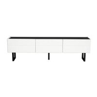 mueble tv blanco y negro de 170 cm con 3 cajones y patas de hierro