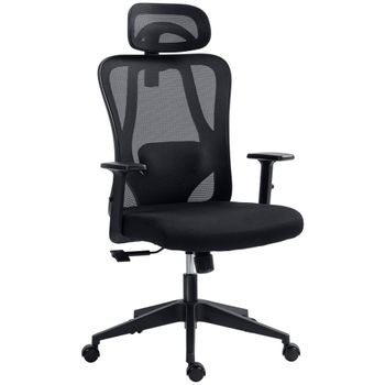 Vinsetto Silla de Oficina Giratoria con Reposabrazos Regulable en Altura Reposacabezas Soporte Lumbar y Respaldo Negro   Aosom España