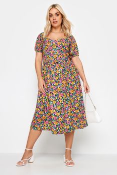 Limited Collection Vestido Flores Naranjas Y Rosas, Mujer Curvy Y Tallas Grandes, Limited Collection