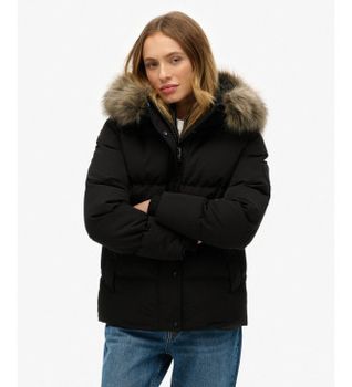 Superdry para mujer. W5011929A Chaqueta Everest 5 Baffle Puffer negro (M), Casual, Poliéster Reciclado, Sostenible