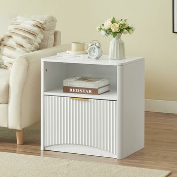 Mesita De Noche - Mueble De Dormitorio - Tablero De Partículas - Blanco (58x38x60cm)