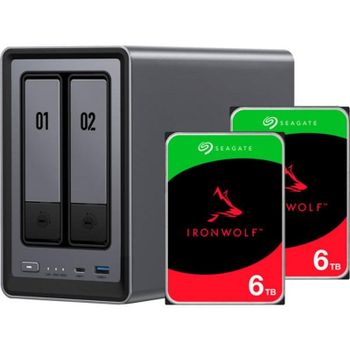NAS UGREEN 54 TB 8GB 2 bahías 2,5GbE HDMI USB-C M.2 DXP2800 IronWolf